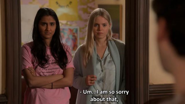 Be Proud Adjective Pink T-Shirt worn by Bela (Amrit Kaur) in The Sex Lives of College Girls TV series outfits (Season 1 Episode 1)