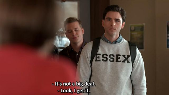 Essex Sweatshirt worn by Ryan (Conor Donnally) in The Sex Lives of College Girls TV series outfits (S01E01)