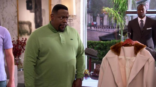 Lacoste green long sleeve polo shirt worn by Calvin (Cedric the Entertainer) as seen in The Neighborhood TV show outfits (Season 4 Episode 9)