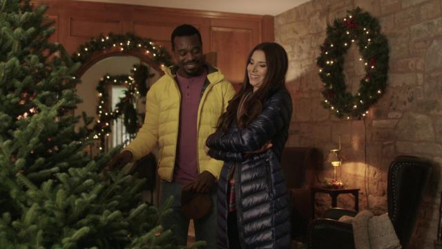 Calvin Klein Chevron Quilted Packable Down Jacket worn by Camila (Roselyn Sánchez) as seen in An Ice Wine Christmas movie wardrobe