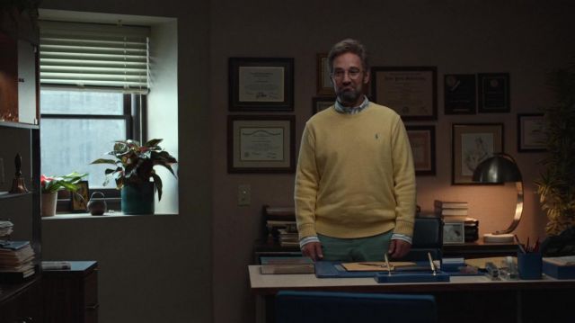 Ralph Lauren Polo Crewneck Yellow Wool Sweater worn by Ike (Paul Rudd) as seen in The Shrink Next Door TV series wardrobe (Season 1 Episode 8)