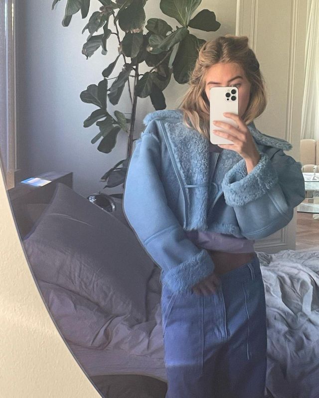 Jacquemus Blue Fur Jacket worn by Emili Sindlev as seen on her Instagram Post - 27/12/21