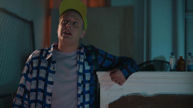 Blue check shirt worn by Elliott Goss (John Early) in Search Party TV show outfits (Season 5 Episode 6)
