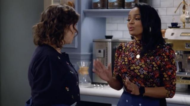 Free People Floral Printed Blouse worn by Randi (Kyla Pratt) as seen in Call Me Kat TV series wardrobe (Season 2 Episode 1)