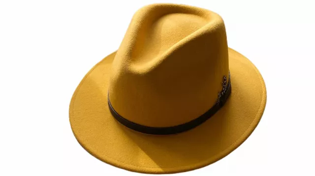 Yellow Wide Brim Fedora Hat worn by Stanley Ipkiss (Jim Carrey) as seen in The Mask movie wardrobe