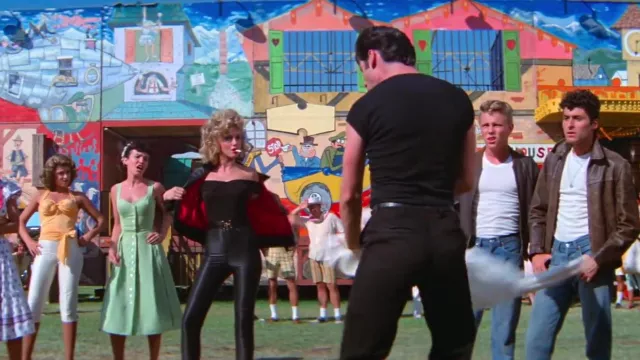 Black silky trousers worn by Sandy (Olivia Newton-John) in Grease movie ...