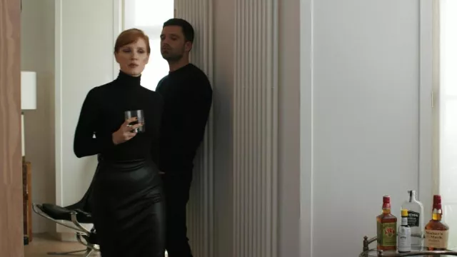 Black Turtleneck sweater worn by Mace / Mason Browne (Jessica Chastain) as seen in The 355 movie wardrobe