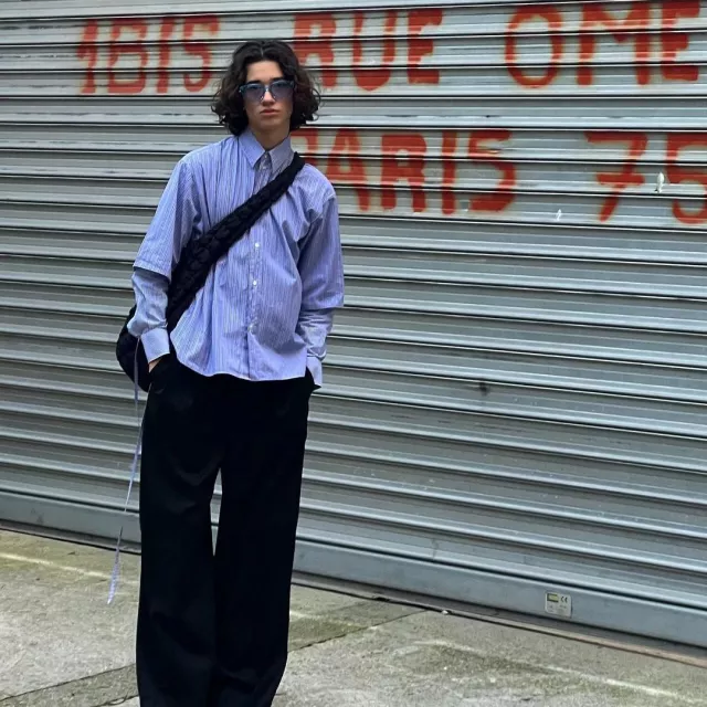The blue striped shirt A Better Mistake worn by Hugo Dacquet on his account Instagram @hugodacquet