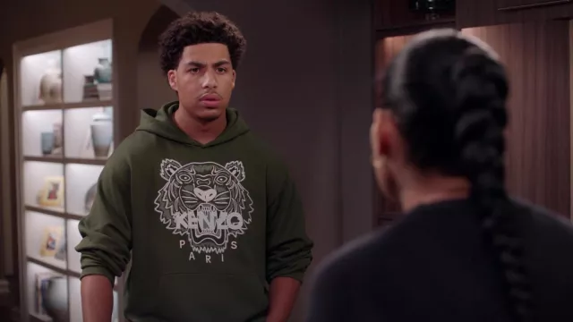 Kenzo Tiger motif embroidered hoodie worn by Andre Johnson Jr