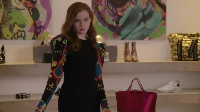 Versace scarf sleeve dress worn by Anna Delvey (Julia Garner) as seen in Inventing Anna (S01E05)