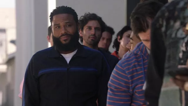 Lanvin Stripe Patch Zipped Track Jacket worn by Andre 'Dre' Johnson (Anthony Anderson) as seen in black-ish (S01E06)