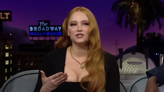 Jenna Blake Gold Heart Pendant Necklace worn by Haley Bennett as seen in The Late Late Show with James Corden