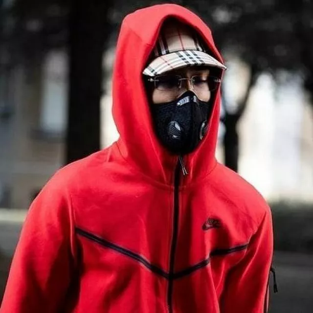 Freeze Corleone's Nike tech fleece hoodie in red on @freezecorleone667_real's Instagram account