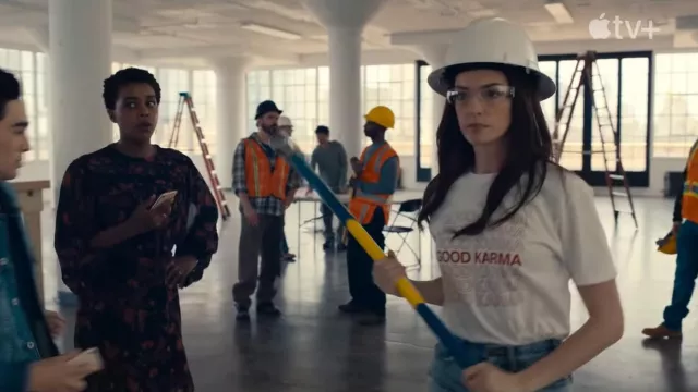 Good Karma T-Shirt worn by Rebekah Neumann (Anne Hathaway) in WeCrashed TV series outfits (Season 1)