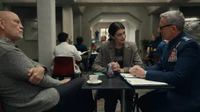 Maje Plaid Blazer Jacket worn by Erin Naird (Diana Silvers) as seen in Space Force Tv series (S02E05)