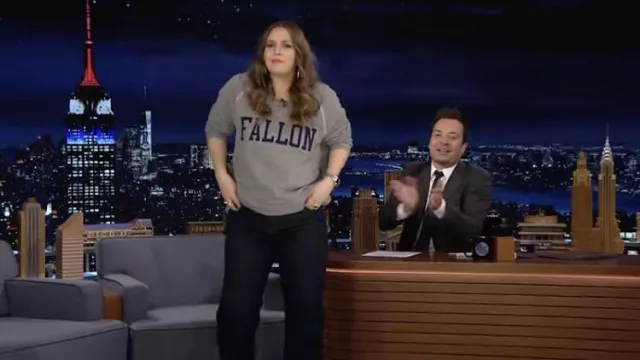 Fallon Grey Sweatshirt worn by Drew Barrymore in The Tonight Show Starring Jimmy Fallon
