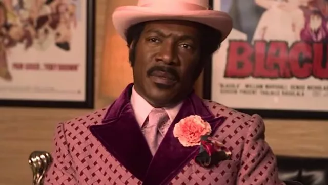 Pink printed blazer worn by Rudy (Eddie Murphy) in Dolemite Is My Name movie wardrobe