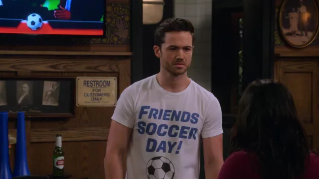 Friends Soccer Day T-shirt worn by Charlie (Tom Ainsley) as seen in How I Met Your Father TV series wardrobe (S01E09)