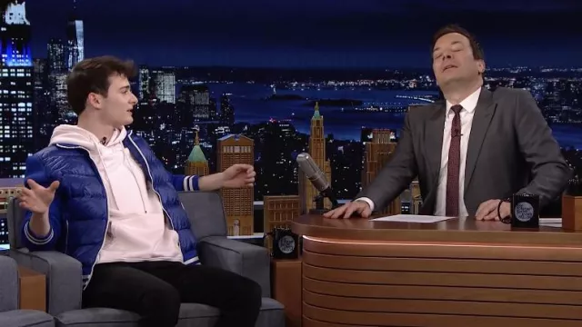 Blue Down Jacket worn by Noah Schnapp as seen in The Tonight Show Starring Jimmy Fallon