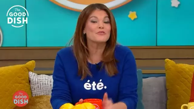 "Été" Summer Sweatshirt in blue worn by Gail Simmons in The Good Dish TV show