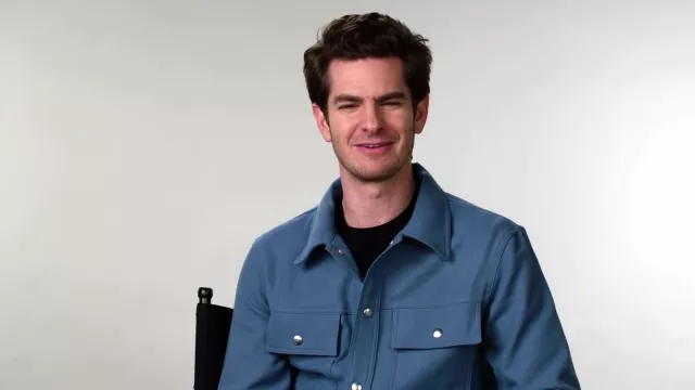 Sandro Blue Shirts worn by Andrew Garfield in Andrew Garfield Answers the Web's Most Searched Questions | WIRED YouTube video