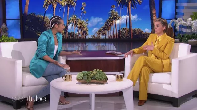 Irie Turquoise Satin Blazer Jacket worn by Alicia Keys in The Ellen DeGeneres Show