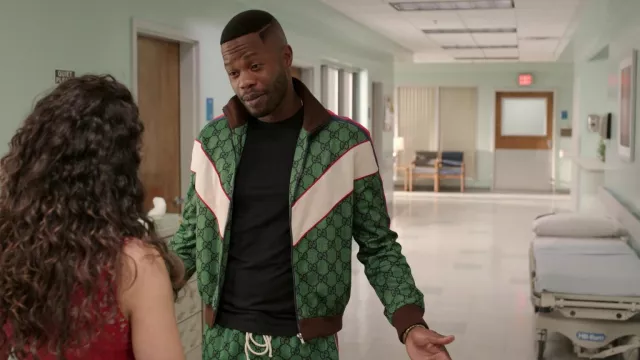 GUCCI GG-print jersey track jacket worn by Jeff Colby (Sam Adegoke) as seen in Dynasty TV series outfits (Season 5 Episode 8)