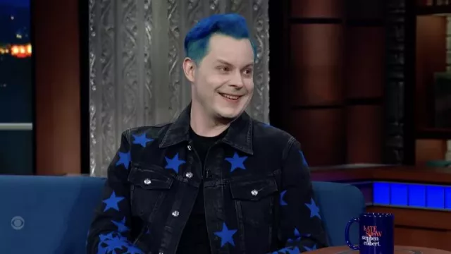 Amiri Blue Stars Denim Jzcket worn by Jack White as seen in The Late Show with Stephen Colbert