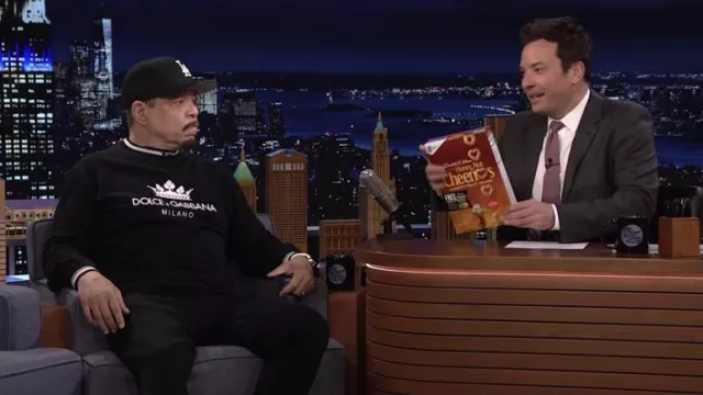 Dolce & Gabbana Crown Logo Intarsia Sweater In Black worn by Ice-T as seen in The Tonight Show Starring Jimmy Fallon