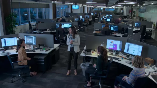 Monki Nova two-piece heart chain print blazer in beige worn by Mariana Adams Foster (Cierra Ramirez) as seen in Good Trouble TV series outfits (Season 4 Episode 7)