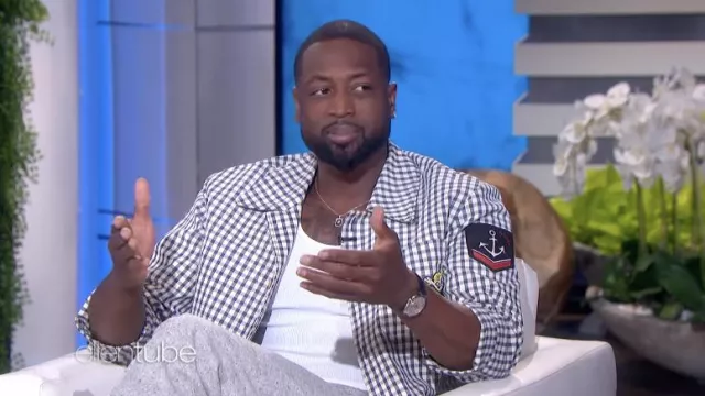 Gucci gingham patch-detail jacket worn by Dwyane Wade as seen in The Ellen DeGeneres Show on April 26, 2022