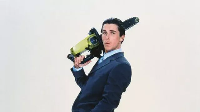 Poulan Chainsaw of Christian Bale as Patrick Bateman as seen in American Psycho poster