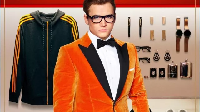Velvet Tuxedo Blazer in orange worn by Eggsy (Taron Egerton) in Kingsman: The Golden Circle movie wardrobe