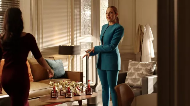 The Attico Blue Crêpe Blazer Jacket worn by Fallon Carrington (Elizabeth Gillies) as seen in Dynasty TV series wardrobe (Season 5 Episode 13)