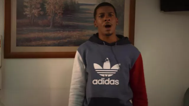 Adidas Originals Trefoil Colorblock Hooded Sweatshirt worn by Jamal Turner  (Brett Gray) as seen in On My Block TV series outfits (Season 4 Episode 9)  | Spotern