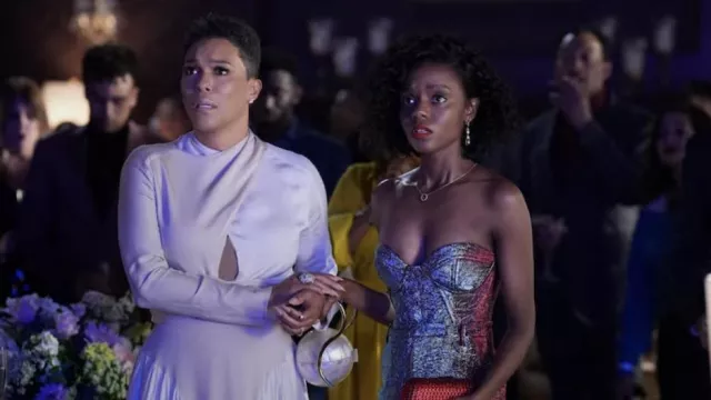 Kai Collective Cherry Glaze Metallic Corset worn by Zenzi Fullington (Ashleigh Murray) as seen in Tom Swift (S01E01)