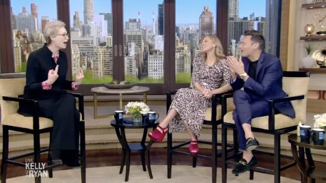 Christian Louboutin Tamila Velvet Platform Sandal worn by Kelly Ripa as seen in LIVE with Kelly and Ryan