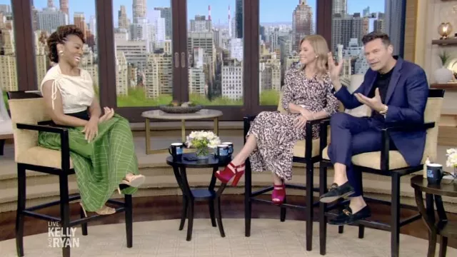 Tory Burch Diamond Topstitch Dress worn by Anika Noni as seen in LIVE with Kelly and Ryan
