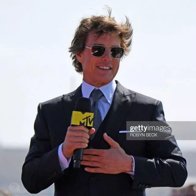 Tom Cruise's sunglasses as he arrives by helicopter for the premiere of Top Gun: Maverick on May 4, 2022 in San Diego