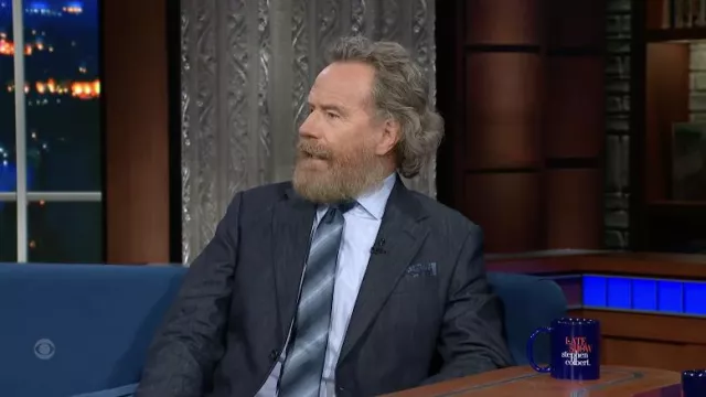 Striped Blue tie worn by Bryan Cranston in The Late Show with Stephen Colbert on June 13, 2022