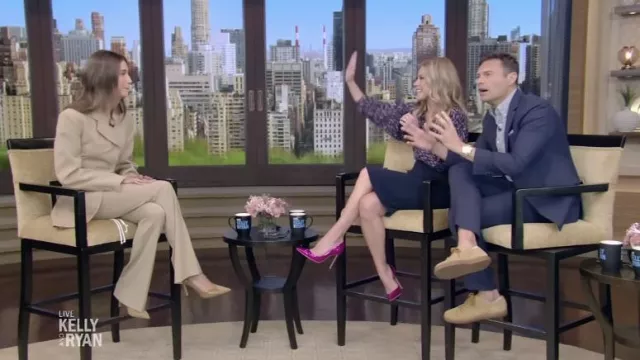 Sportmax beige blazer and pants set worn by Hailey Baldwin in LIVE with Kelly and Ryan
