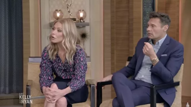 Isabel Marant Étoile Aurora geometric-print blouse worn by Kelly Ripa as seen in LIVE with Kelly and Ryan