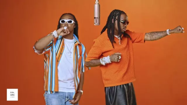 Prada Orange Striped shirt worn by Takeoff in his HOTEL LOBBY music video with Quavo | A COLORS SHOW