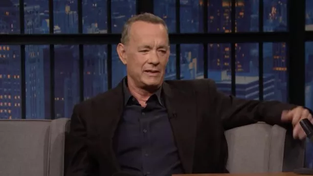 Navy blue formal shirt worn by Tom Hanks as seen in Late Night with Seth Meyers