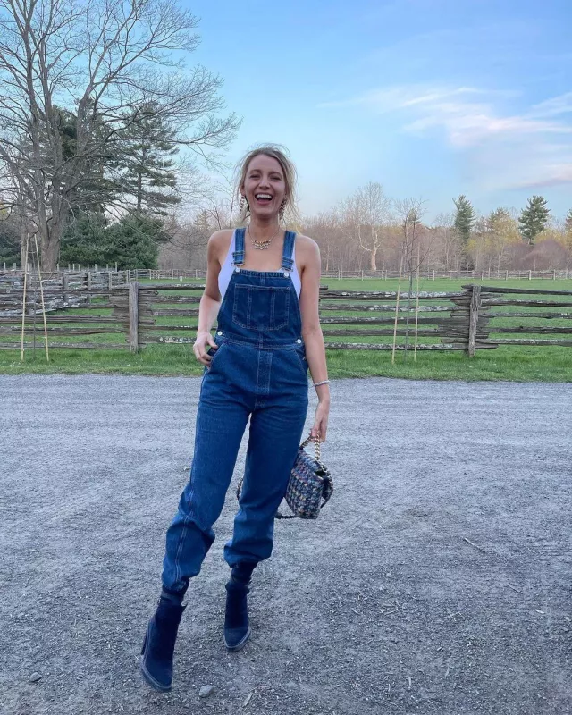 The Denim overalls The Reformation worn by Blake Lively on his Instagram account @blakelively