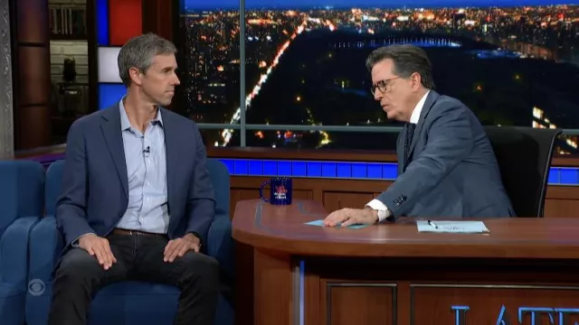 Light Blue Pocket Oxford Shirt worn by Beto O'Rourke as seen in The Late Show with Stephen Colbert
