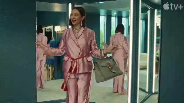 Peter Pilotto Pink Satin Belted blazer worn by Molly (Maya Rudolph) as seen in Loot TV series (Season 1 Episode 2)