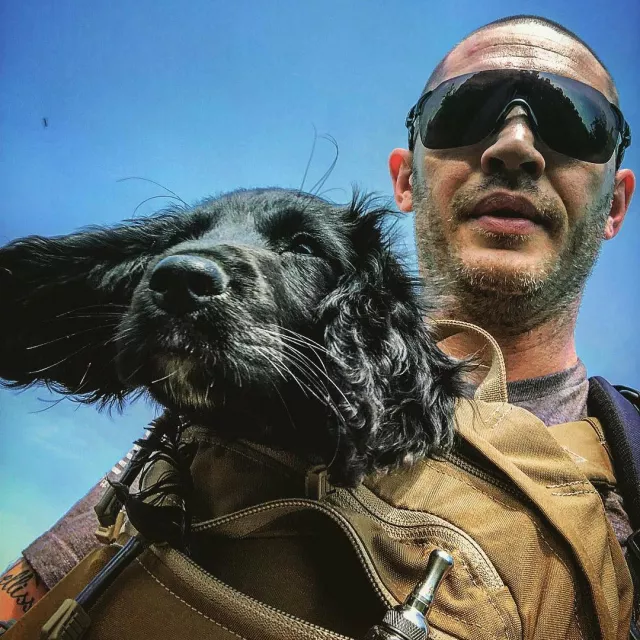 Visor Black Sunglasses worn by Tom Hardy on his Instagram account