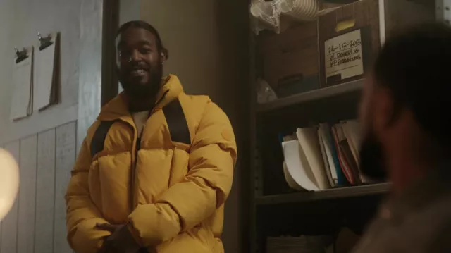 Moncler x Off-White Yellow Synthetic Down Padded Jacket worn by Trig Taylor (Luke James) as seen in The Chi (S05E01)