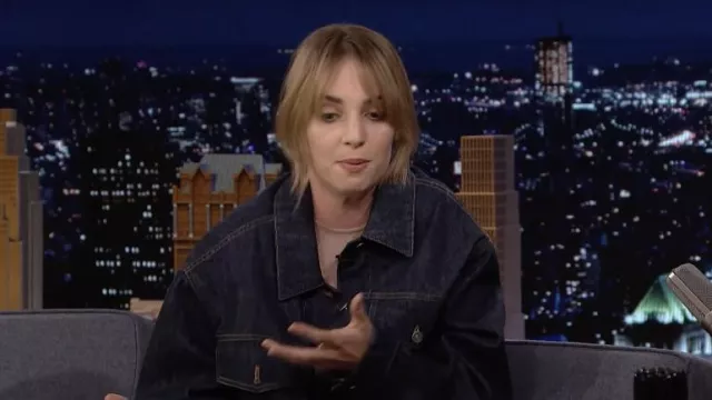 Dior Denim jacket worn by Maya Hawke as seen in The Tonight Show Starring Jimmy Fallon